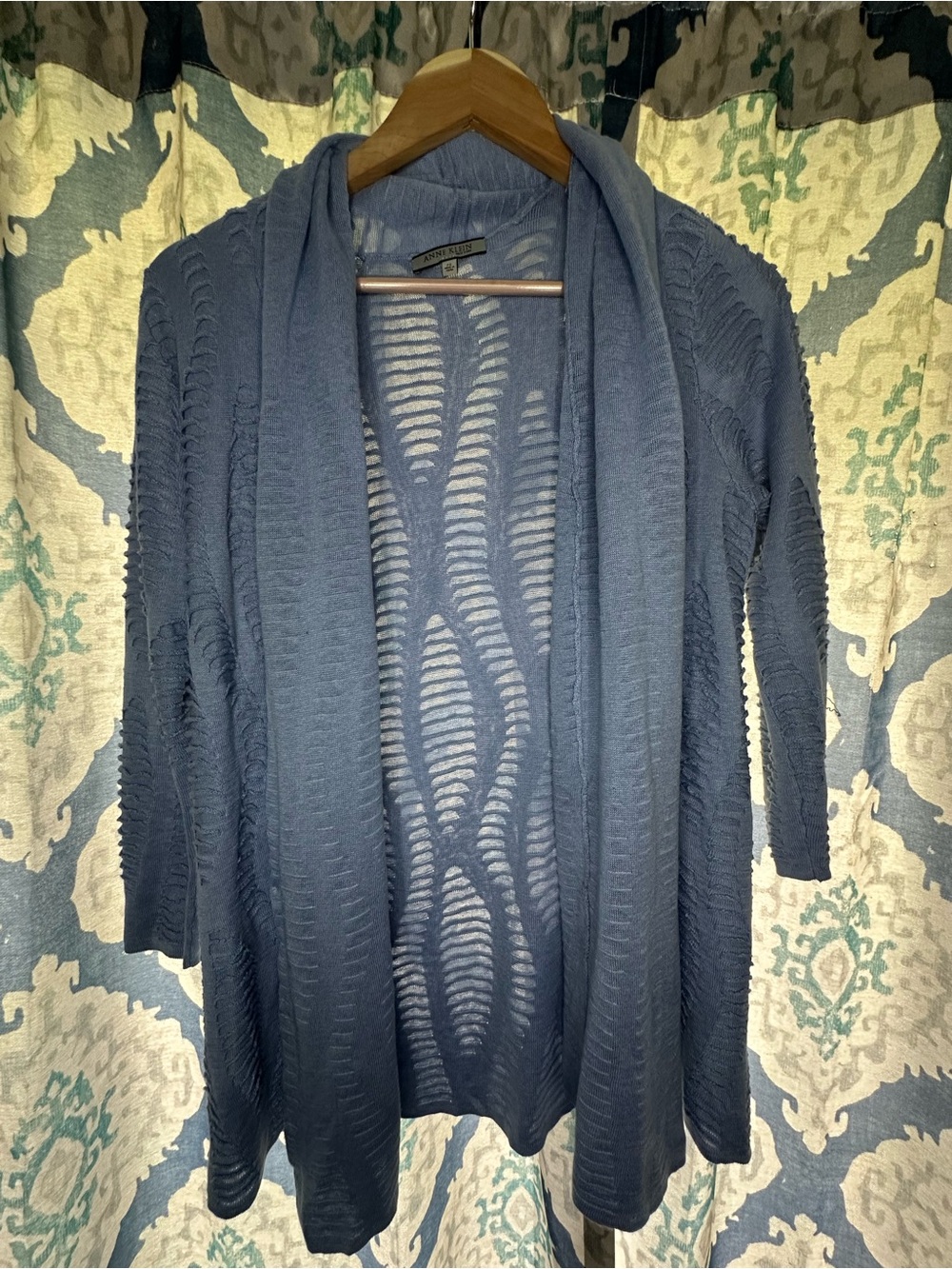 Anne Klein Blue Open Knit Cardigan Petite Small